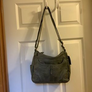 Grey faux leather shoulder bag